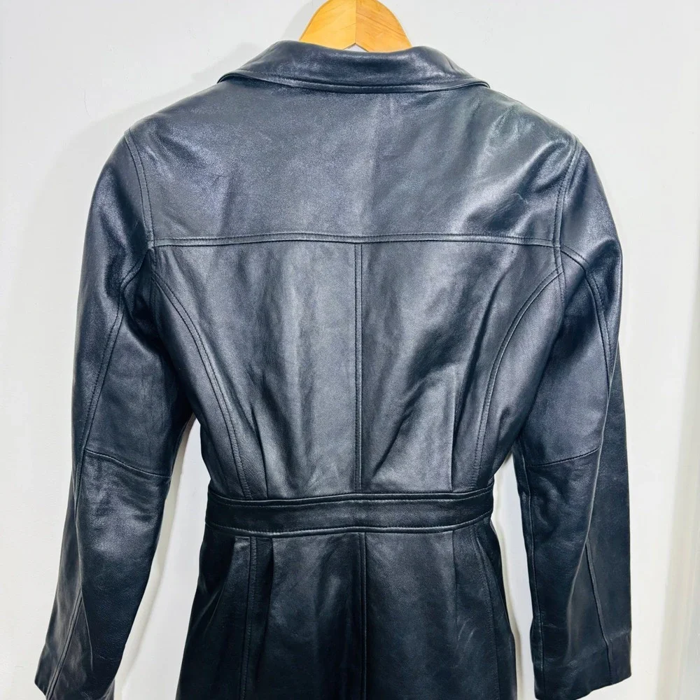 VTG Jacqueline‎ Ferrar Women's Black Genuine Leather Jacket Belted Zip Sz Medium